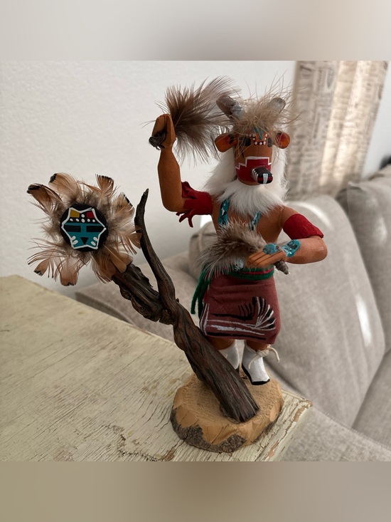 Vintage Other - Vintage Brown and Red Kachina Doll with Feathers Native American decoration Vtg